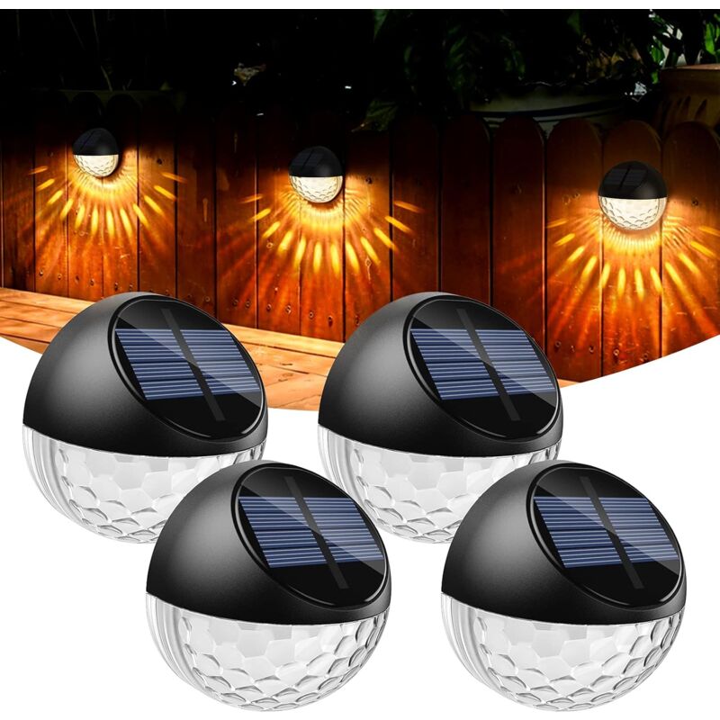 foto del prodotto set di 4 luci da parete solari a led per esterni ip65 impermeabili decorative luce bianca calda per recinzione terrazza giardino porta scale patio