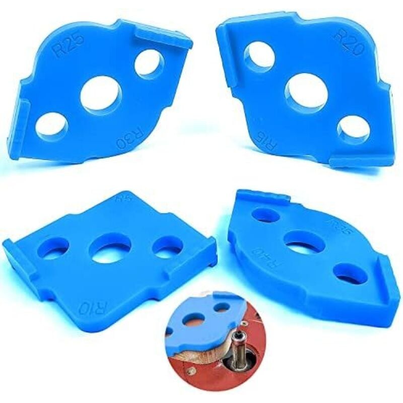 foto del prodotto set di 4 maschere per fresatrice per legno da tavolo, modello di piano di taglio r5 - r40 accessori per fresatura del raggio dell'angolo di lavoro, modello di guida per fresatrice semicircolare (blu)