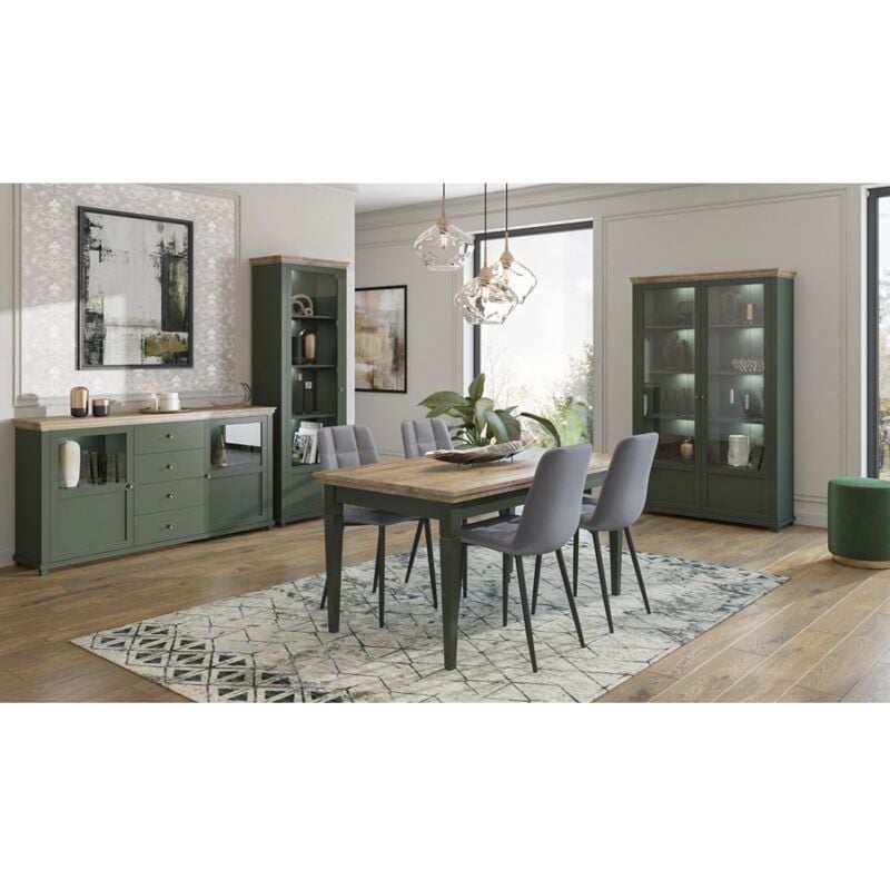 foto del prodotto set di 4 mobili per sala da pranzo color verde e rovere. collezione assia