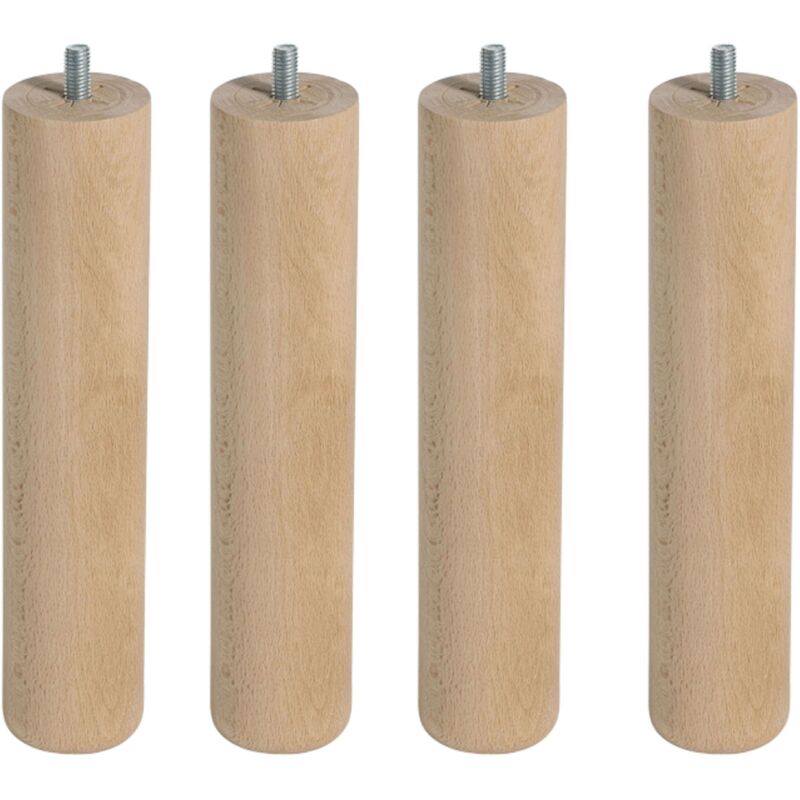 foto del prodotto set di 4 o 6 gambe per rete o rete imbottita con filetto e sistema antirumore in legno di faggio, ciliegio o weng 25 cm