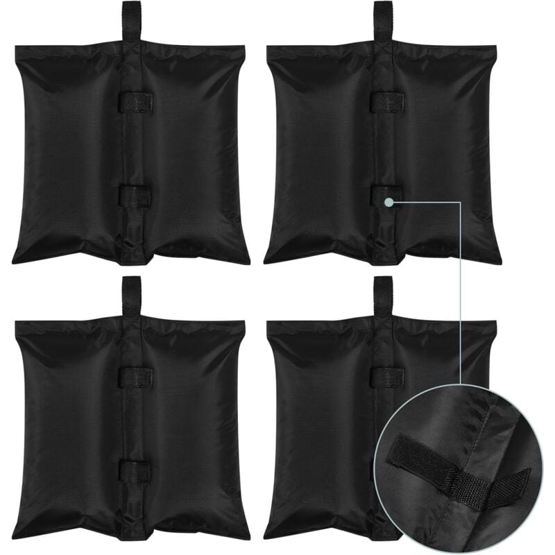 foto del prodotto set di 4 pezzi pesi per gazebo sacchi di sabbia riempibili per ombrelloni, padiglioni, tende, treppiedi, ciascuno caricabile 7kg, nero woltu