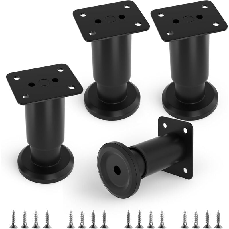 foto del prodotto set di 4 piedini per mobili, piedini regolabili in metallo 80 40 mm, piedini neri opachi per mobili, piedini per mobili regolabili in altezza, per