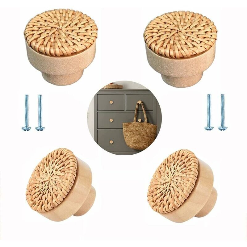 foto del prodotto set di 4 pomelli per mobili in rattan stile boh mien pomelli per mobili in legno stile vintage