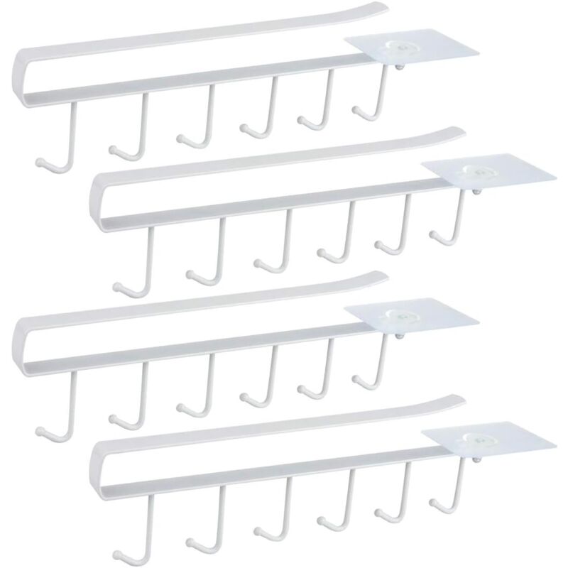 foto del prodotto set di 4 portabicchieri bianchi da mobile, per 6 tazze, con ganci per utensili da cucina.