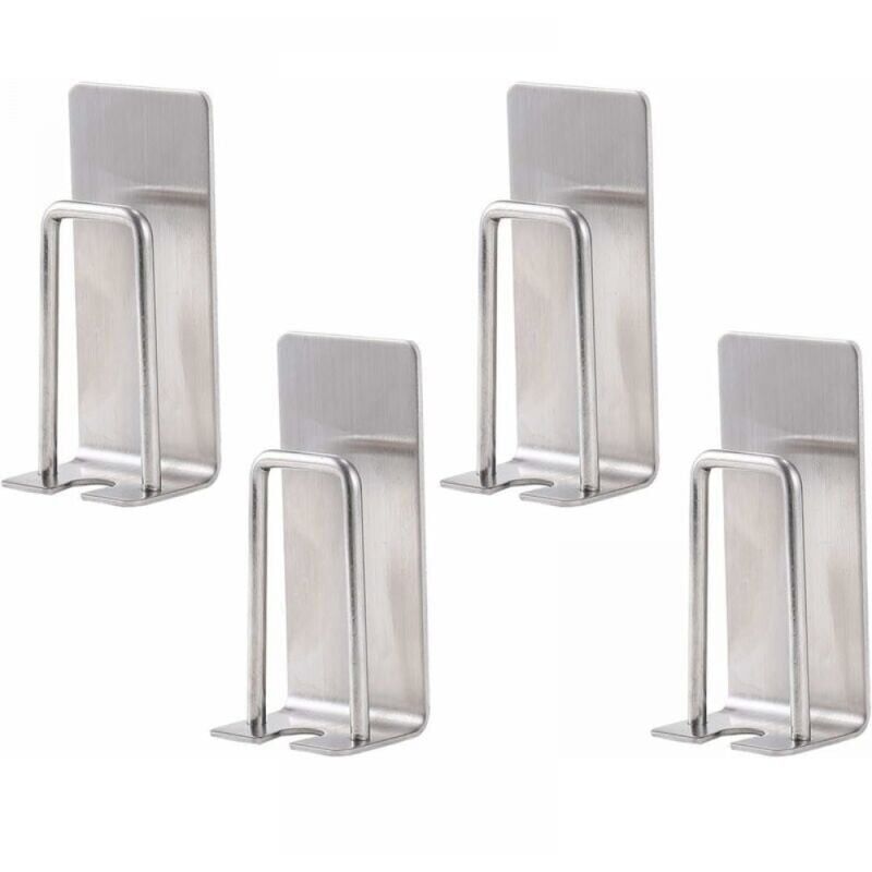 foto del prodotto set di 4 portaspazzolini da parete in acciaio inox, argento, adatti per tazze, boccali, spazzolini da denti, autoadesivi, non richiedono fori.