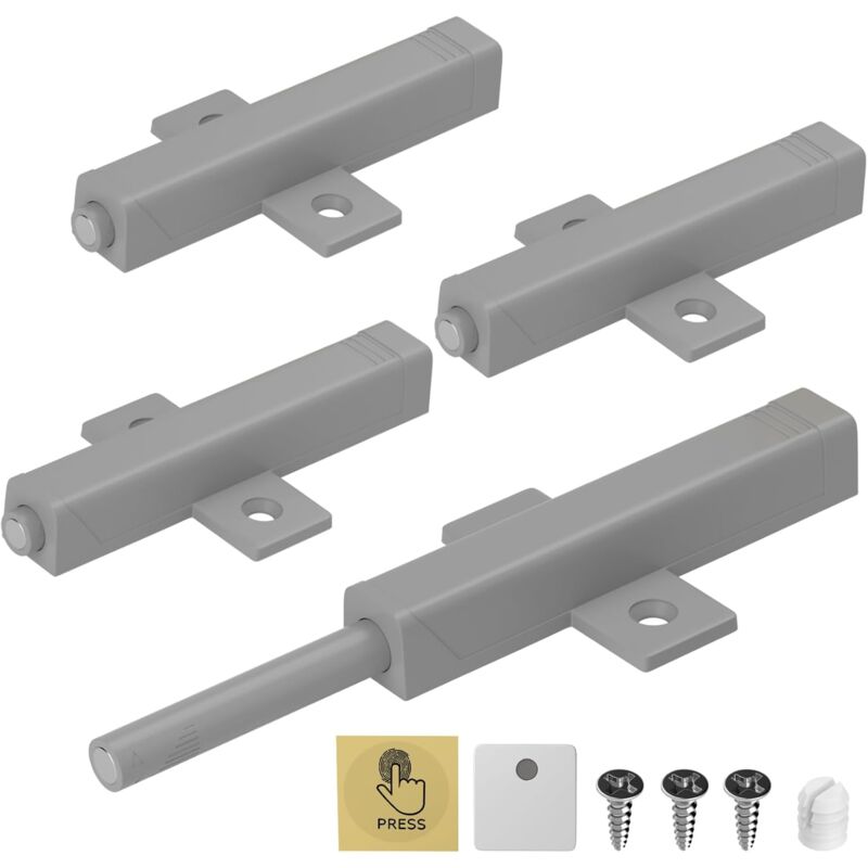 foto del prodotto set di 4 potenti chiusure magnetiche per porte e armadi, 48 n, per porte con apertura a spinta, ammortizzatori per porte pesanti, sistema di chiusura