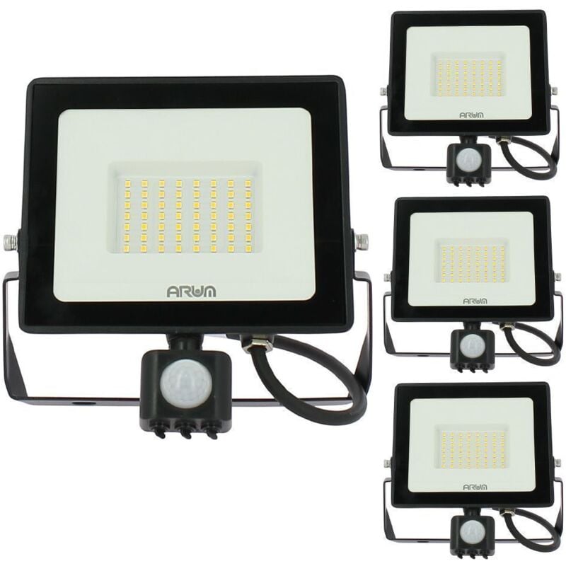 foto del prodotto set di 4 proiettori led 50w rilevatore di movimento nero ip65 temp rature de couleur bianco neutro 4000k