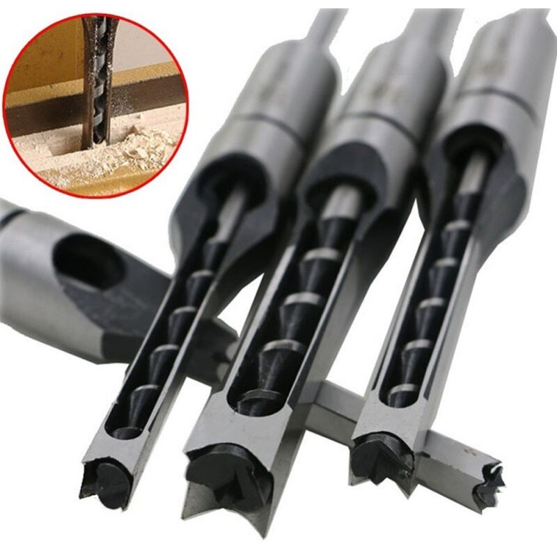 foto del prodotto set di 4 punte da trapano per legno con foro quadrato punte da trapano per mortasa e tenone scalpelli per mortasa e tenone punte da trapano per legno