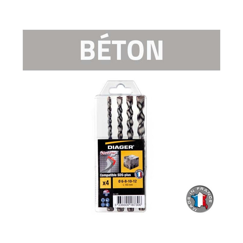 foto del prodotto set di 4 punte diager sds plus twister plus per calcestruzzo 127b
