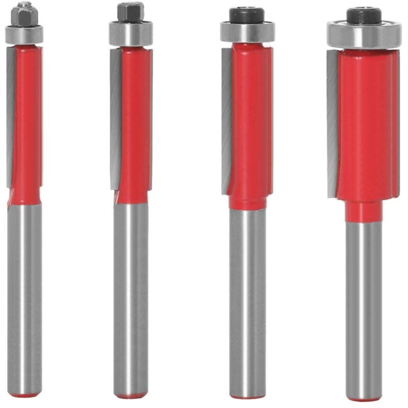 foto del prodotto set di 4 punte per fresa con codolo a filo da 6 mm, punta per fresa con cuscinetto superiore, fresa per lavorazione del legno