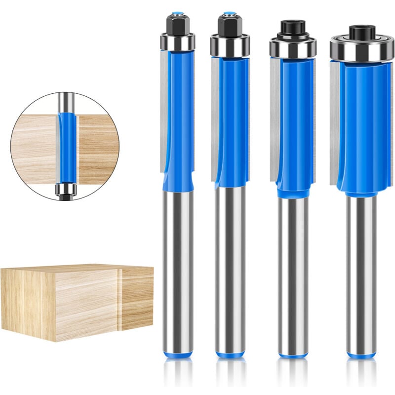 foto del prodotto set di 4 punte per fresa da 8 mm, fresa per la copiatura del legno, frese con cuscinetto superiore, fresa per rifilatura a filo, per il taglio fai da