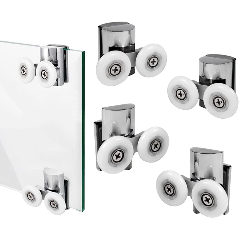 foto del prodotto set di 4 rotelle doppie per porta doccia con rotelle da 23 mm per porta doccia scorrevole