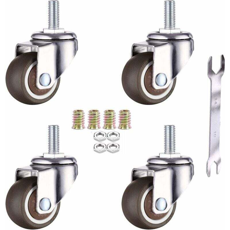 foto del prodotto set di 4 rotelle girevoli per mobili m6 x 15 mm con filettatura da 25 mm gomma morbida filettatura tpe mini rotelle per mobili 25 mm 