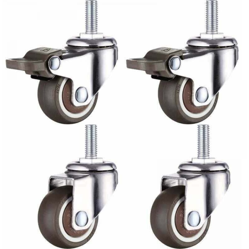 foto del prodotto set di 4 rotelle piccole per mobili - 25 mm - gomma morbida tpe - m6 x 15 mm - filettatura 2 pezzi con freno 25 mm