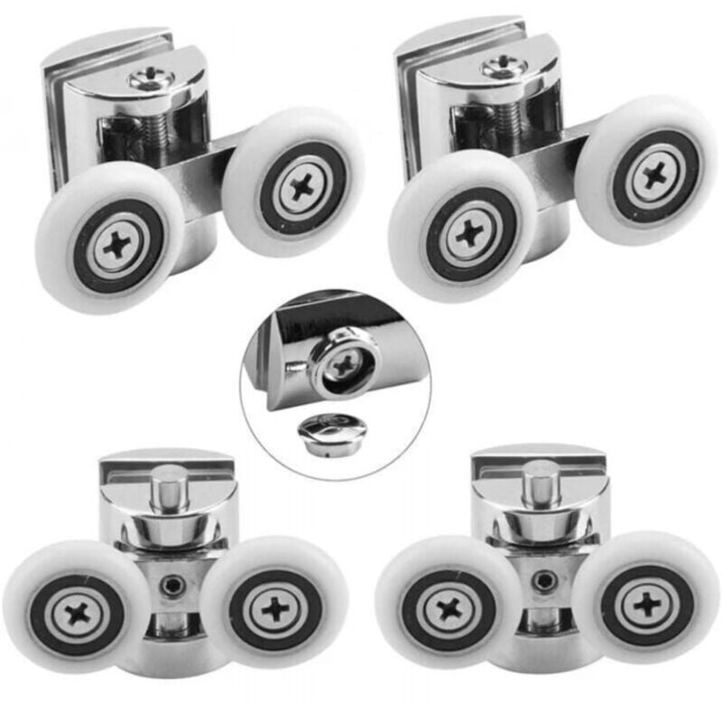 foto del prodotto set di 4 rulli doppi - per porta scorrevole doccia, rulli in zinco pressofuso diametro 25 mm, 2 superiori, 2 inferiori