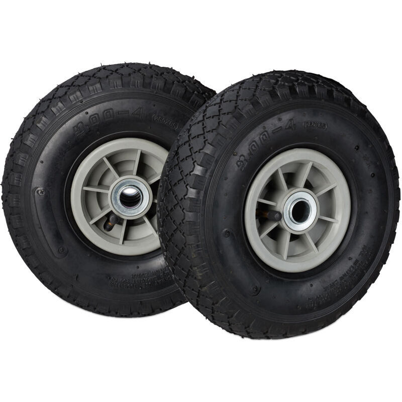 foto del prodotto set di 4 ruote 3.00-4 per carriola, ad aria, 260x85 mm, cerchione in plastica, max. 80 kg, nero-grigio