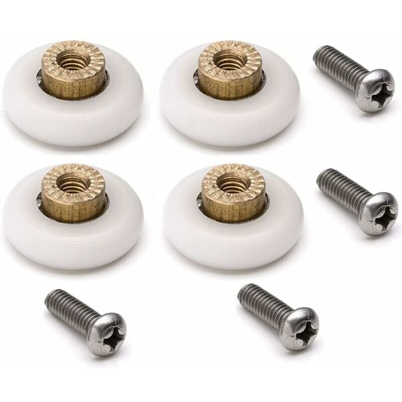 foto del prodotto set di 4 ruote di ricambio per box doccia scorrevoli con viti m6 diametro 19 mm