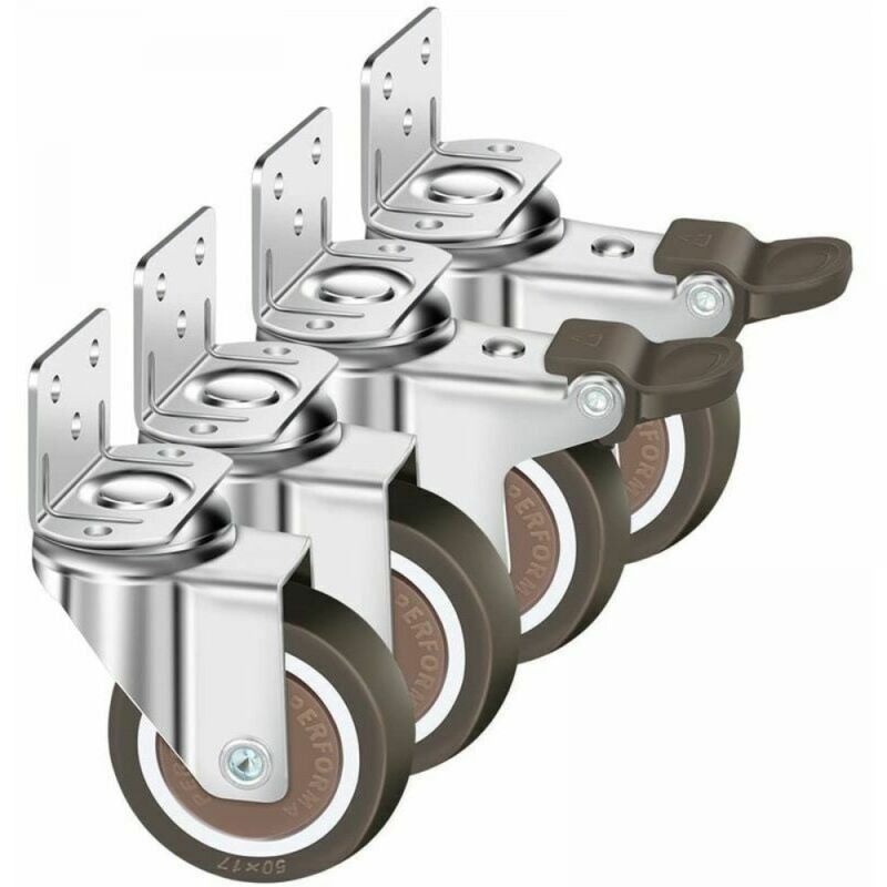 foto del prodotto set di 4 ruote girevoli da 50 mm, ruote per mobili da 100 kg, ruota per mobili tipo l con freno, rotazione a 360 , per uso interno ed esterno 2