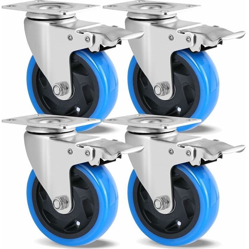 foto del prodotto set di 4 ruote girevoli ulisem, ruote per mobili da 100 mm, fino a 600 kg, ruote per carichi pesanti con freno, rotazione a 360 , ruote in gomma,