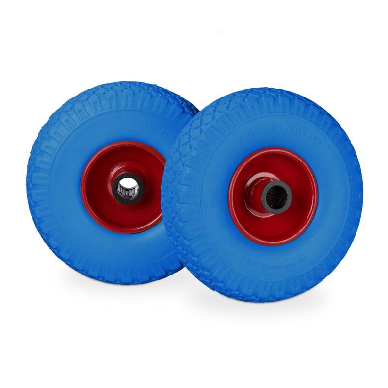 foto del prodotto set di 4 ruote per carrelli a mano, gomma piena antipanne, asse 25mm, 100 kg, max, 260x85mm, blu rosso