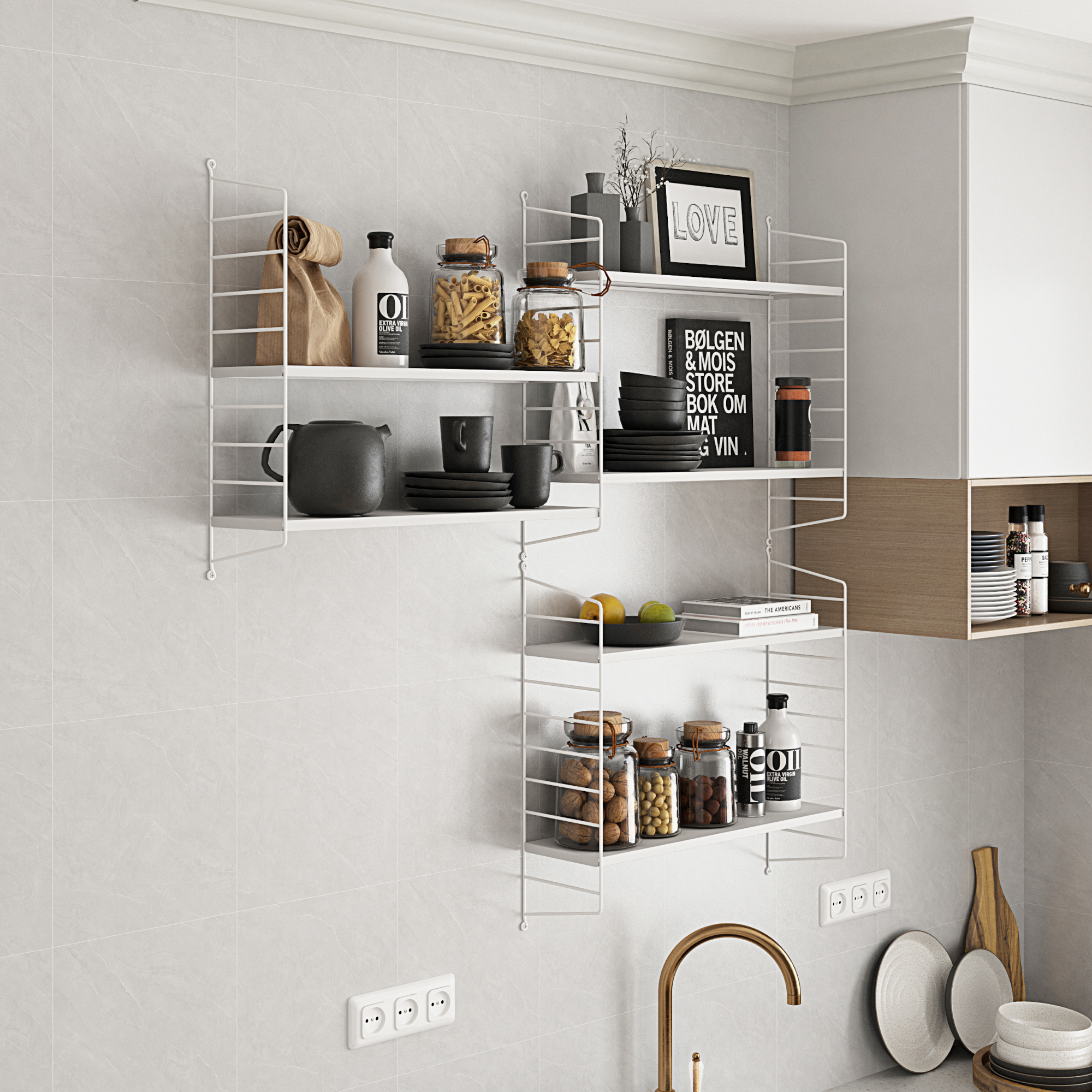 immagine 0 del prodotto set di 4 scaffali da parete str ngn s a 3 ripiani regolabili 50 x 60 x 15 cm acciaio bianco en.casa 