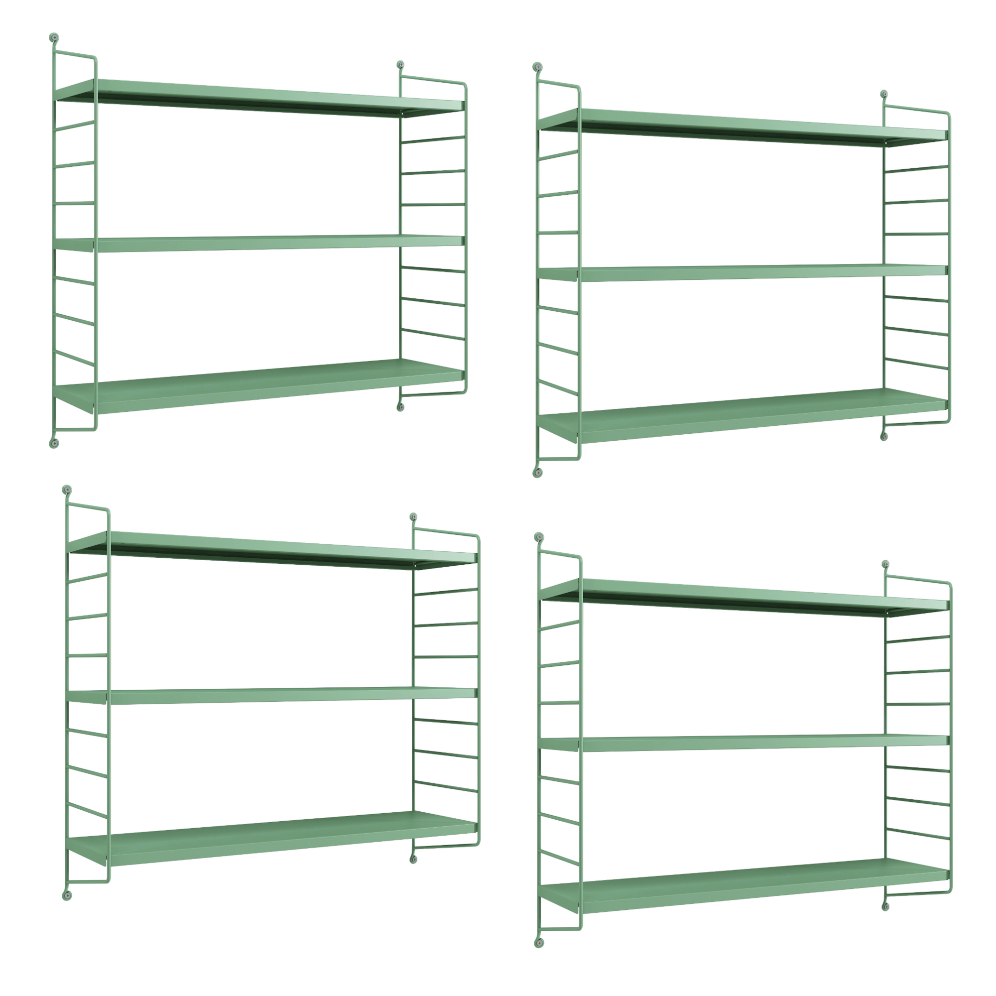 foto del prodotto set di 4 scaffali da parete str ngn s a 3 ripiani regolabili 50 x 60 x 15 cm acciaio verde pastello en.casa 