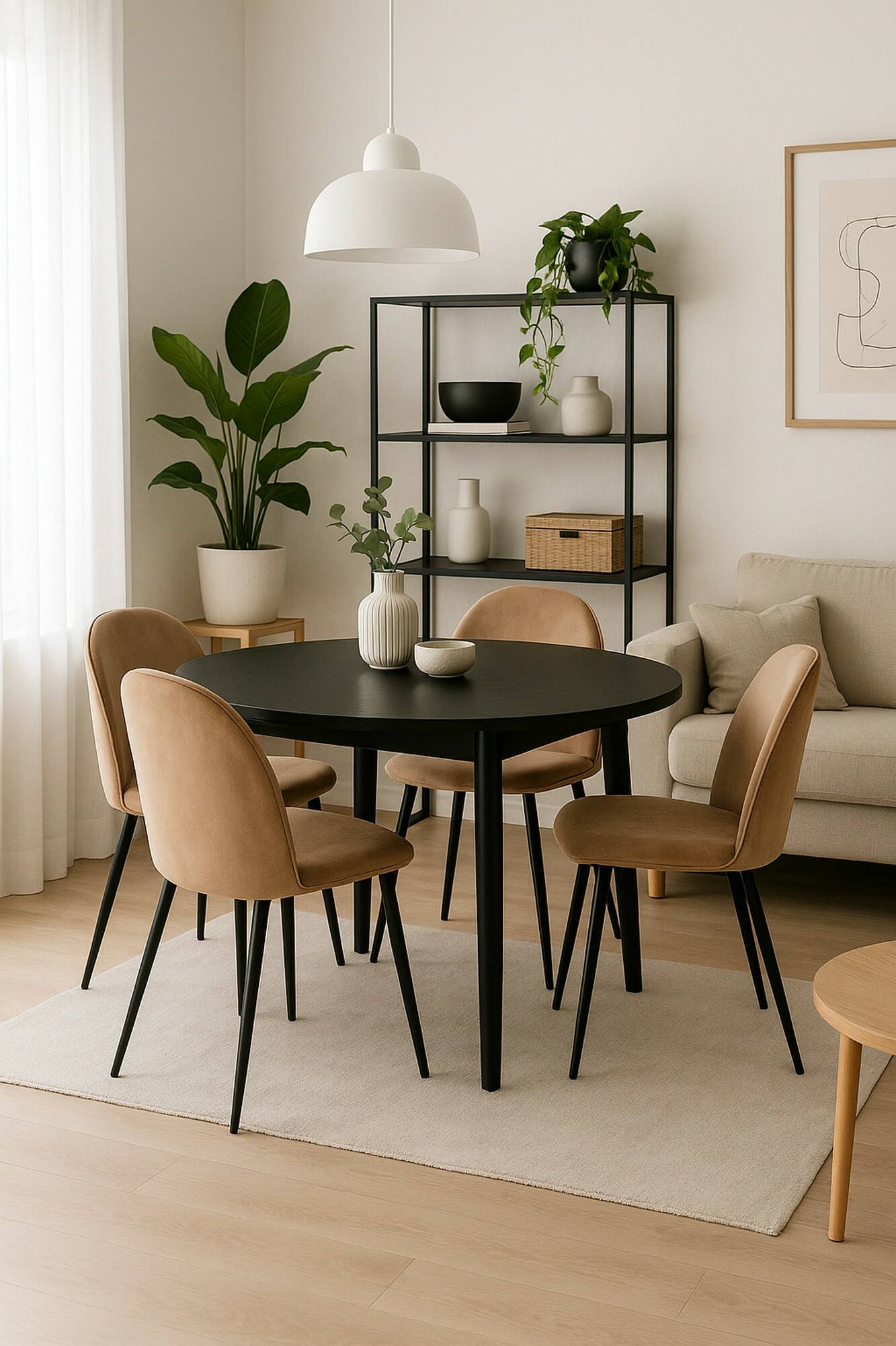 foto del prodotto set di 4 sedie achito, poltrona rivestita in velluto, sedia da pranzo imbottita, seduta per riunioni, 51x54h82 cm, sabbia