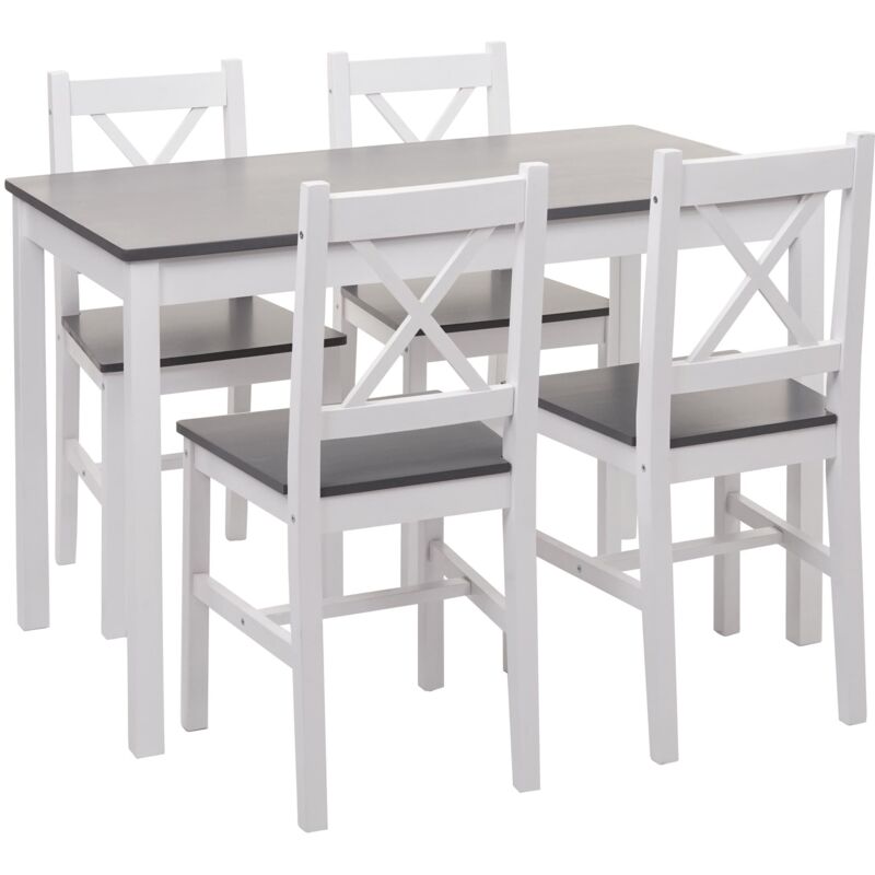 foto del prodotto set di 4 sedie con tavolo da pranzo o da cucina dal design semplice in legno bianco 040006732