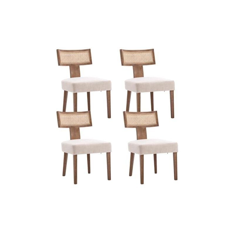 foto del prodotto set di 4 sedie cucina in tessuto sedia da pranzo con schienale in rattan sedie legno senza braccioli sedia retr per sala da pranzo soggiorno, legno