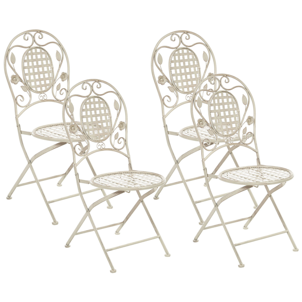 foto del prodotto set di 4 sedie da giardino bistro pieghevoli in metallo bianco sporco