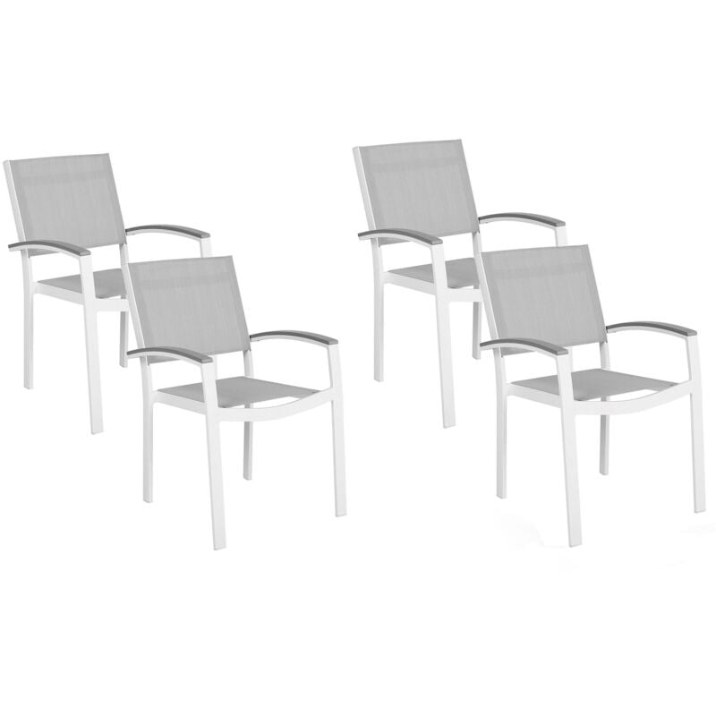 foto del prodotto set di 4 sedie da giardino con struttura in alluminio bianco e grigio pereta
