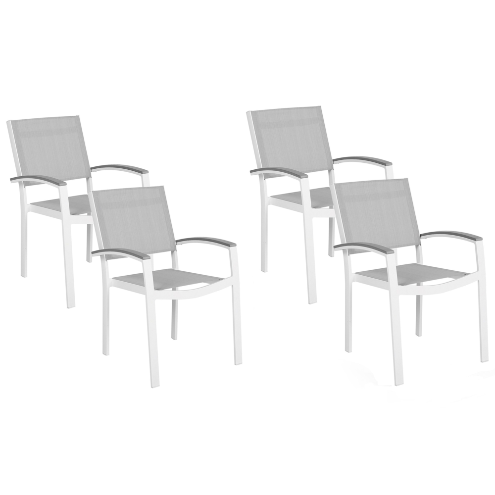 foto del prodotto set di 4 sedie da giardino con struttura in alluminio grigio e bianco resistente agli agenti atmosferici