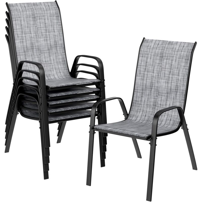 foto del prodotto set di 4 sedie da giardino impilabili con schienale alto, sedie da giardino, sedie da campeggio, acciaio textilene, capacit di carico 150 kg grigio 