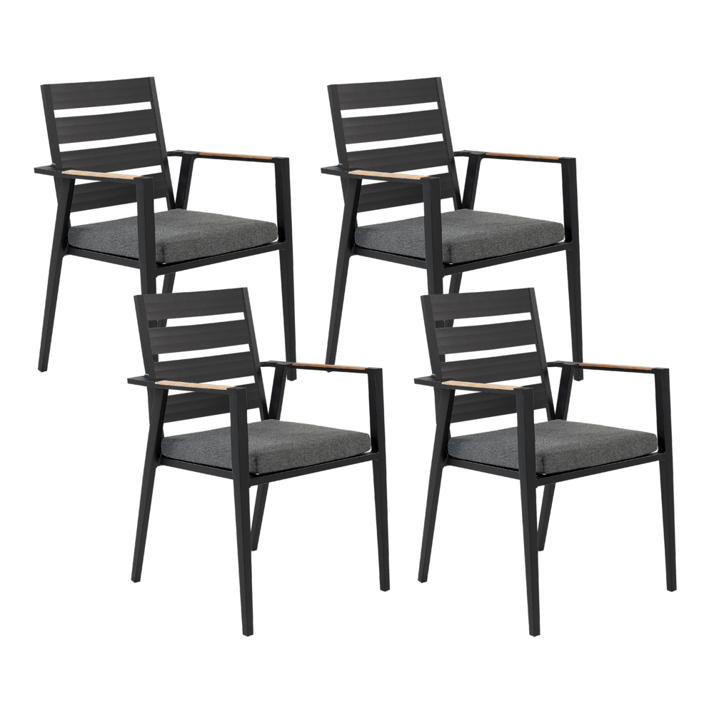 foto del prodotto set di 4 sedie da giardino in metallo nero grigio chiaro con schienale in legno set di 4 sedie da pranzo moderne