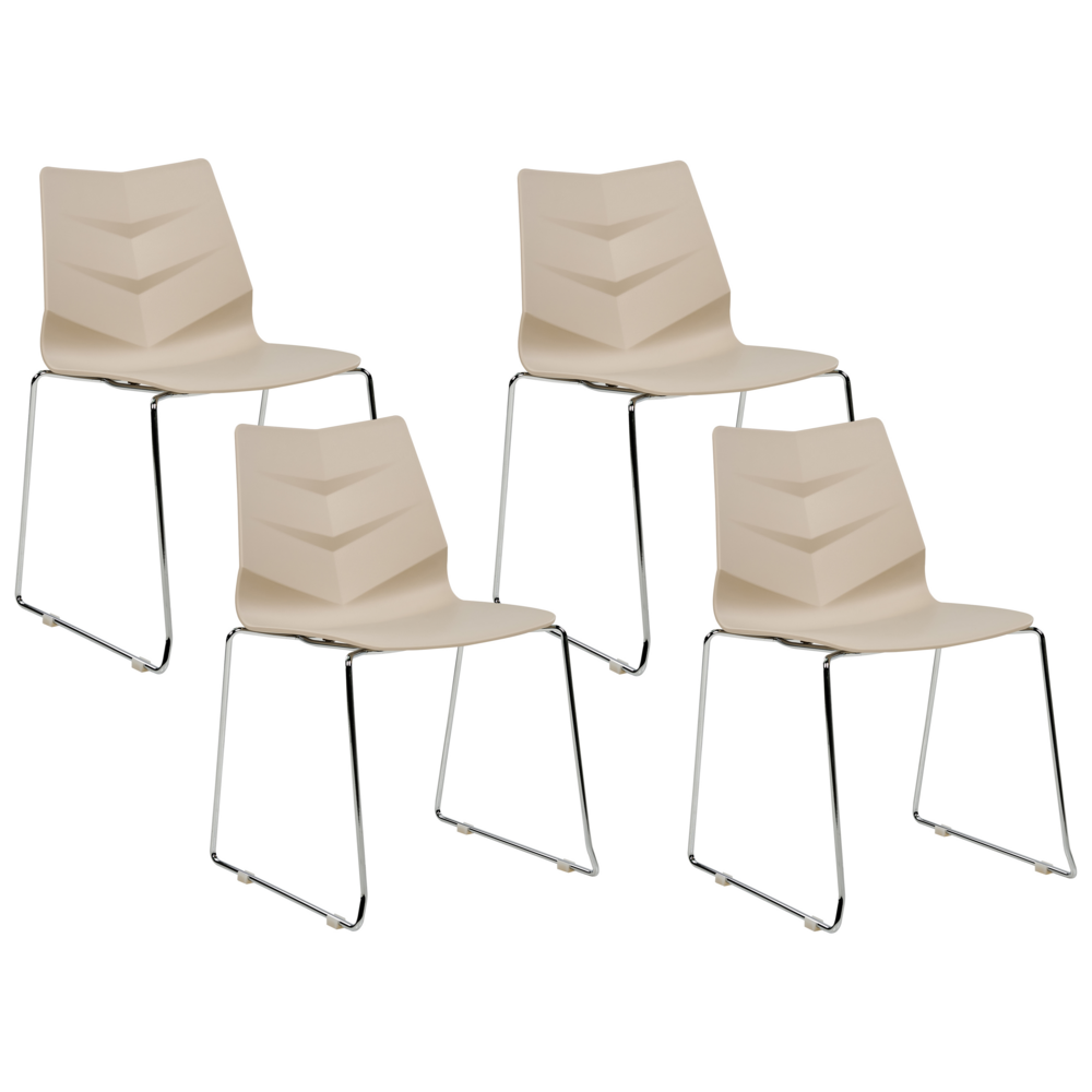 foto del prodotto set di 4 sedie da pranzo beige impilabili con braccioli in plastica con gambe in acciaio sedie da conferenza design scandinavo moderno e contemporaneo sedute per la sala da pranzo