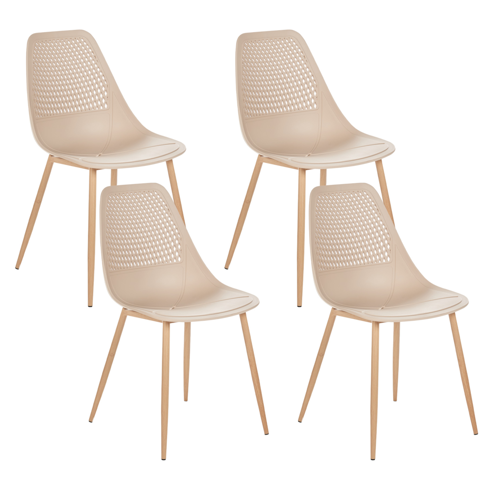 foto del prodotto set di 4 sedie da pranzo beige seduta sintetica gambe in metallo seduta moderna semplice e minimalista