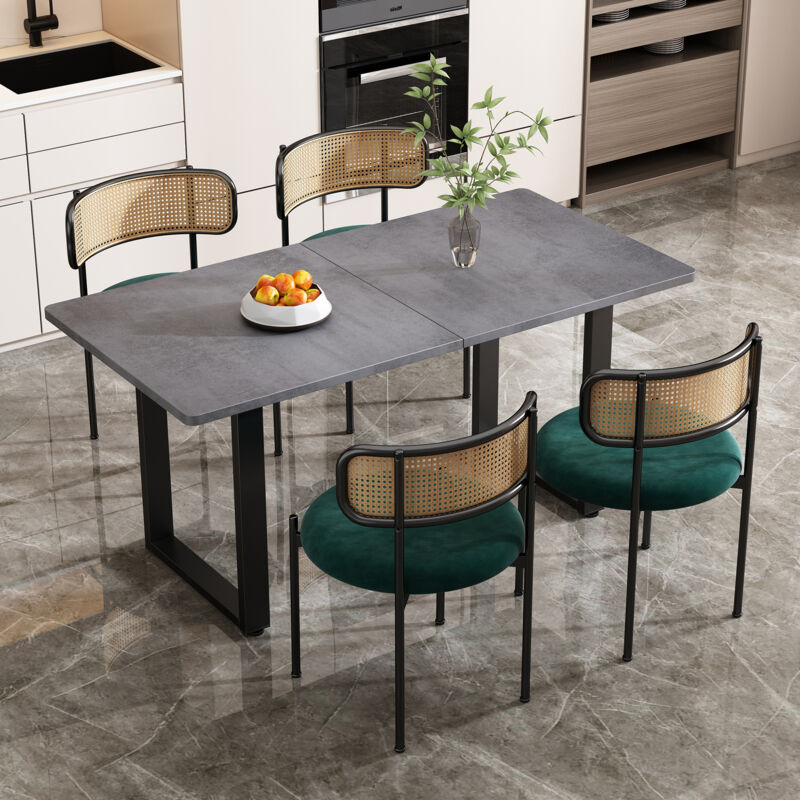 foto del prodotto set di 4 sedie da pranzo con gambe in metallo schienale in rattan cuscino in velluto sedia moderna per il tempo libero verde