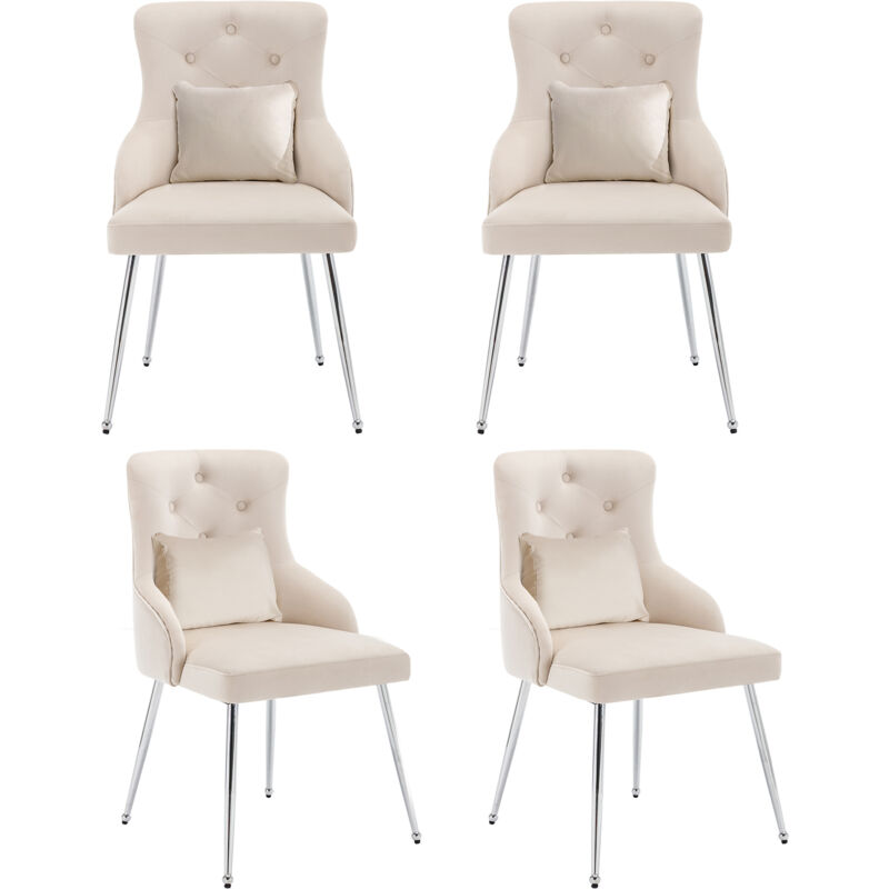 foto del prodotto set di 4 sedie da pranzo con motivo a bottoni, gambe in metallo e cuscino lombare, beige