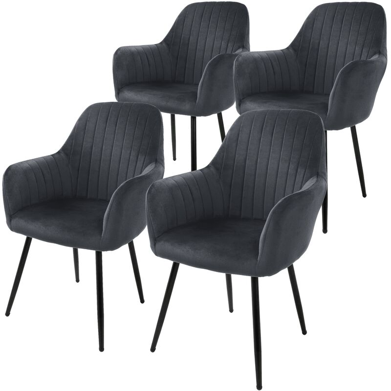 foto del prodotto set di 4 sedie da pranzo con schienale e braccioli grigio sedia da cucina con rivestimento in velluto poltroncina imbottita con gambe in metallo