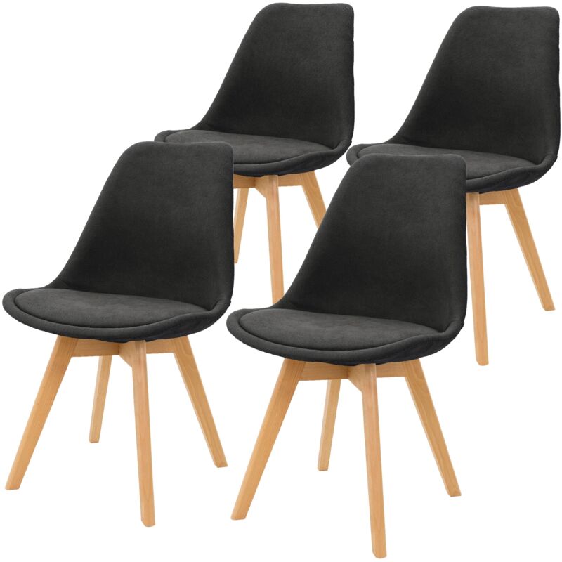 foto del prodotto set di 4 sedie da pranzo con schienale in lino nero sedia robusta vintage scandinava imbottita confortevole con gambe in metallo sedia ergonomica da