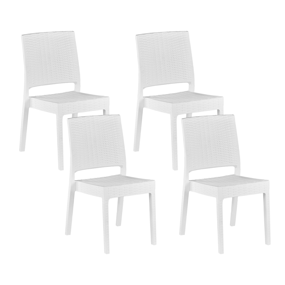 foto del prodotto set di 4 sedie da pranzo da giardino bianche in materiale sintetico impilabili per esterno minimalista