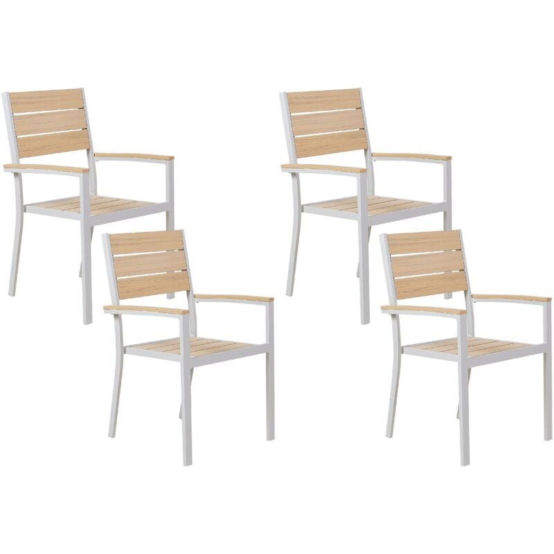 foto del prodotto set di 4 sedie da pranzo da giardino struttura in alluminio bianco seduta beige prato