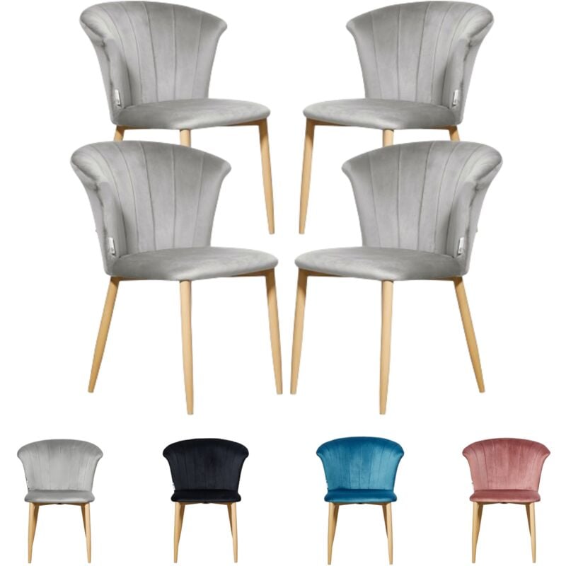 foto del prodotto set di 4 sedie da pranzo elsa velvet sedie da pranzo moderne imbottite con gambe in legno grigio