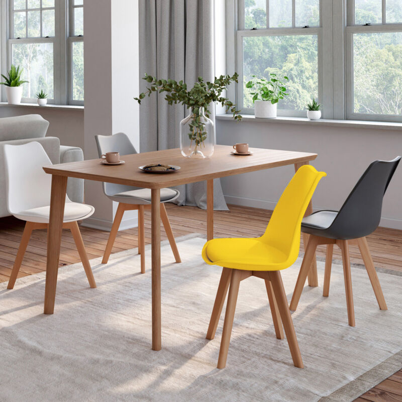 foto del prodotto set di 4 sedie da pranzo grigio scuro, grigio chiaro, bianco e giallo sara