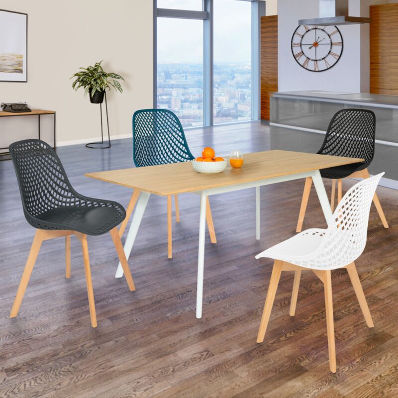 foto del prodotto set di 4 sedie da pranzo in colore bianco, grigio, blu anatra e nero mady