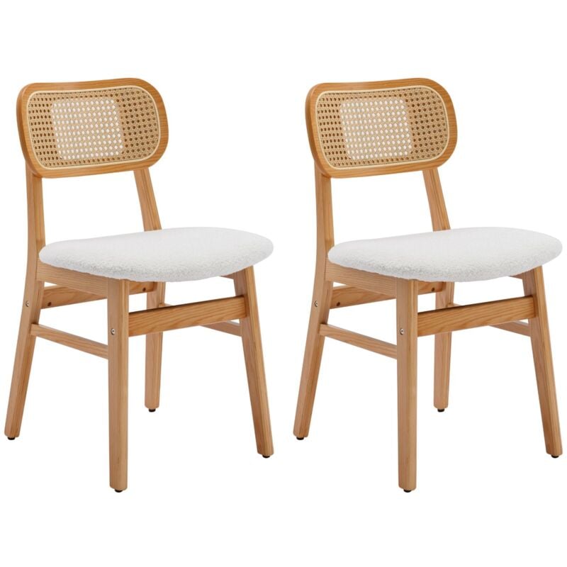 foto del prodotto set di 4 sedie da pranzo in rattan sedie da cucina gambe in legno sedia da salotto imbottite cuscino in pelliccia per soggiorno, beige