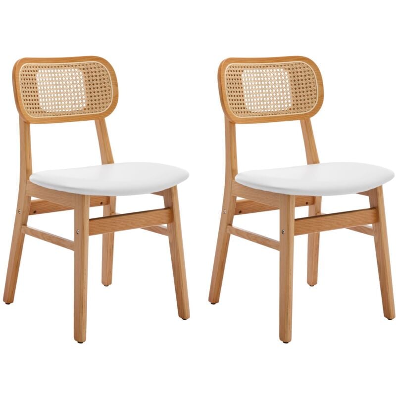 foto del prodotto set di 4 sedie da pranzo in rattan sedie da cucina gambe in legno sedia da salotto imbottite cuscino in pu per soggiorno, bianco