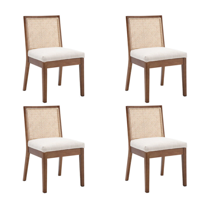 foto del prodotto set di 4 sedie da pranzo in tessuto di lino sedie da cucina retr in rattan sedie con gambe in legno per soggiorno, beige