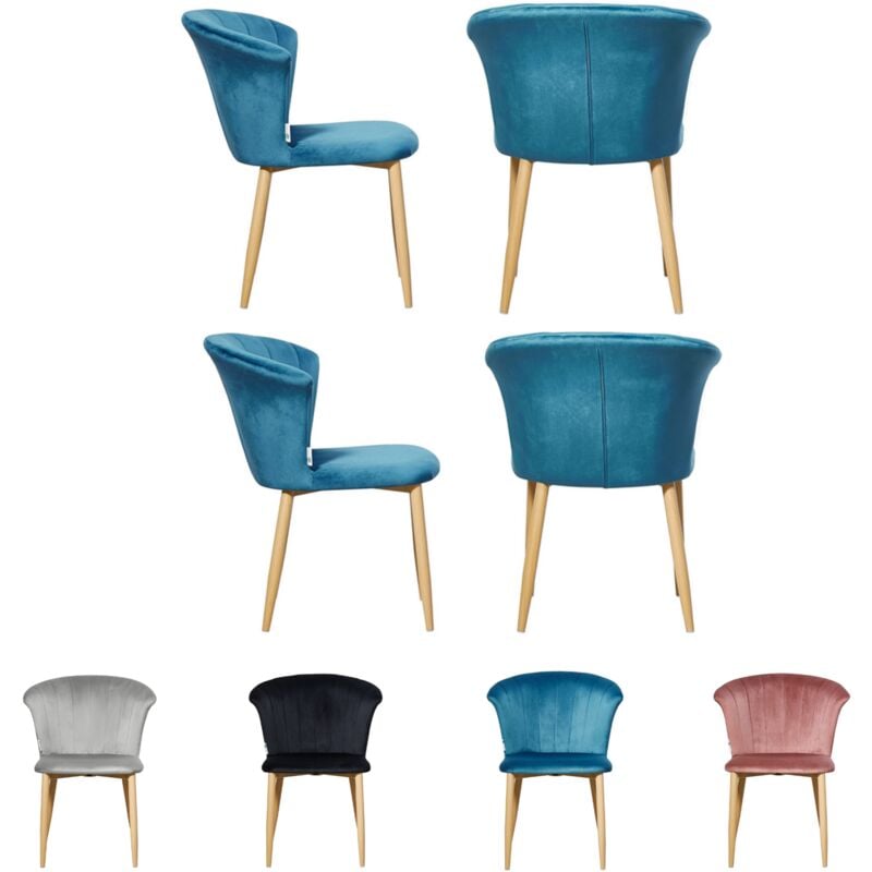 foto del prodotto set di 4 sedie da pranzo in velluto elsa sedie da pranzo moderne imbottite con gambe in legno blu
