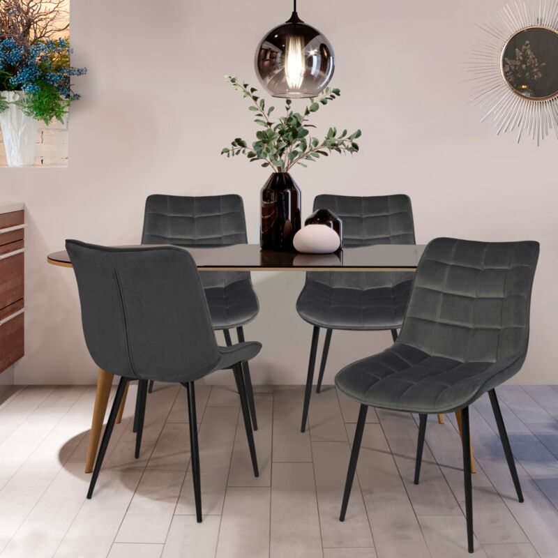 foto del prodotto set di 4 sedie da pranzo in velluto grigio scuro mady